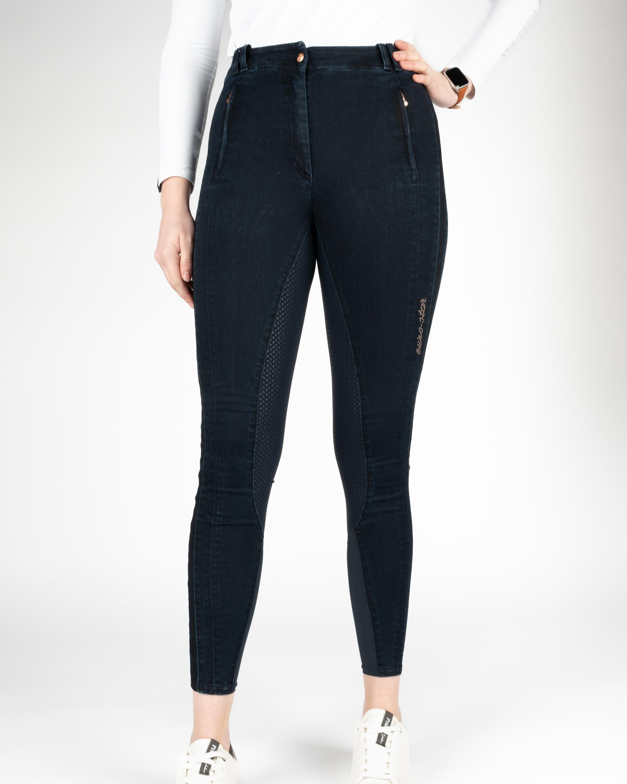 Reithose Damen Slim Shape Denim Vollgrip in Dark Blue Denim